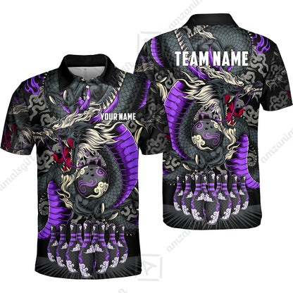 Custom Bowling Jersey Polo Shirt, Oriental Jade Dragon & Classic Clouds, Custom Bowling Jersey Team Shirt For Players With Name & Team Name