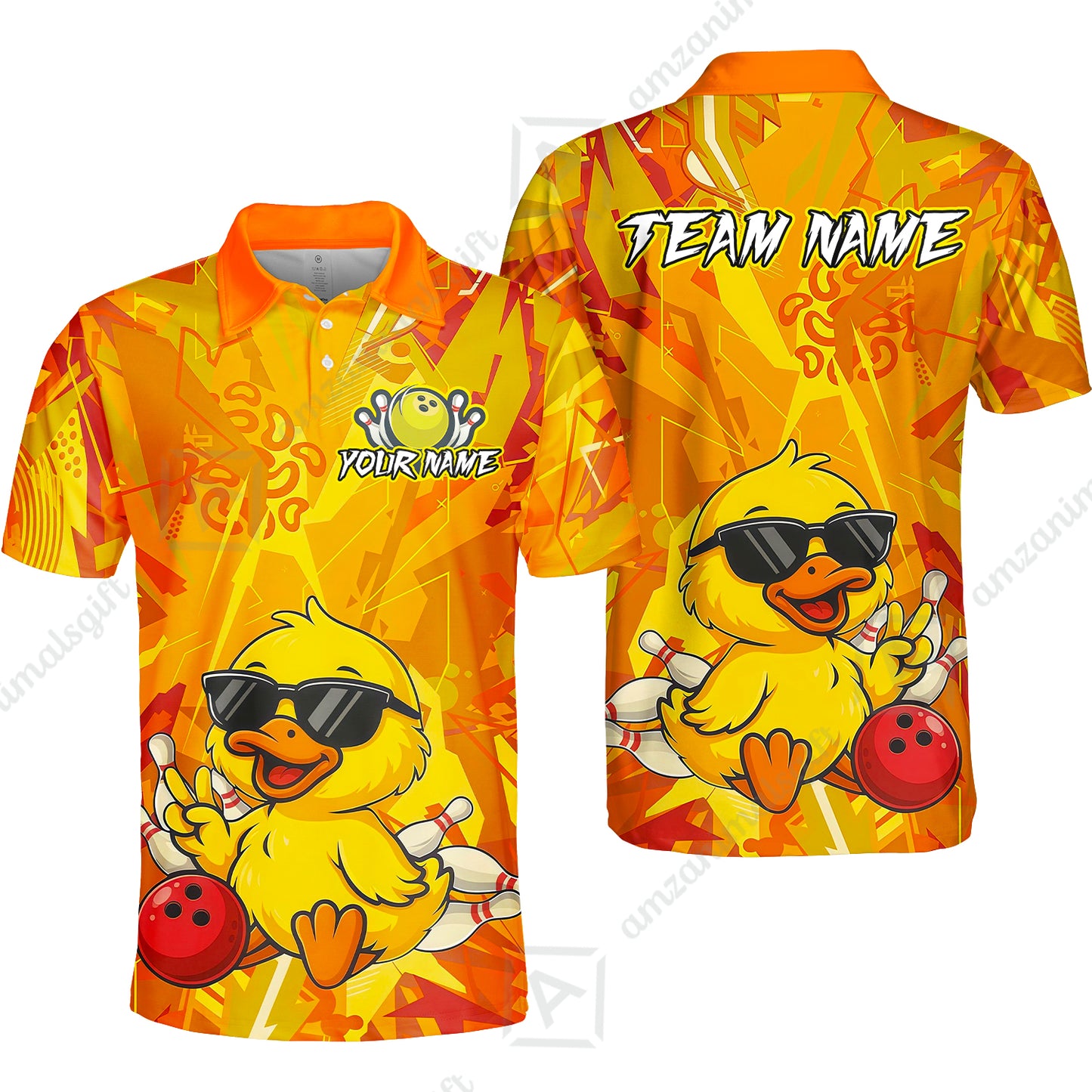 Custom Bowling Jersey Polo Shirt, Duck Strike Energy Bowling, Custom Bowling Jersey Team Shirt For Players With Name & Team Name