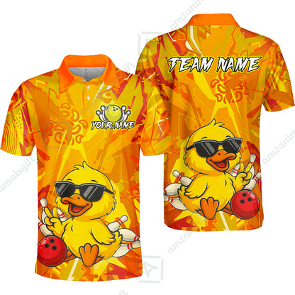 Custom Bowling Jersey Polo Shirt, Duck Strike Energy Bowling, Custom Bowling Jersey Team Shirt For Players With Name & Team Name