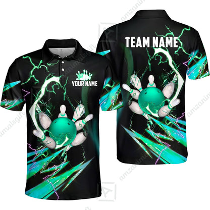 Custom Bowling Jersey Polo Shirt, Electric Strike & Neon Plasma, Custom Bowling Jersey Team Shirt For Players With Name & Team Name