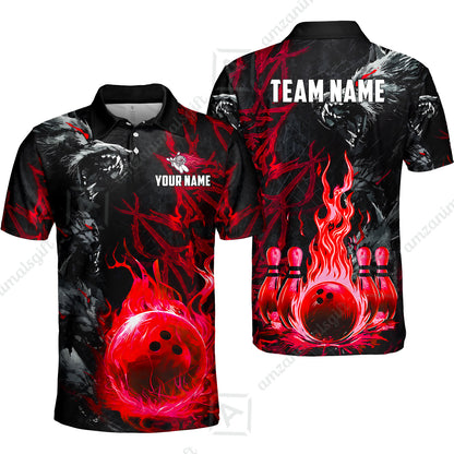 Custom Bowling Jersey Polo Shirt, Hellfire Werewolf & Crimson Strike, Custom Bowling Jersey Team Shirt For Players With Name & Team Name