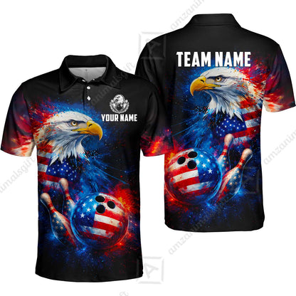 Customized Patriotic Galaxy Eagle Strike Bowling Jersey, Custom Name And Team Name For Bowlers