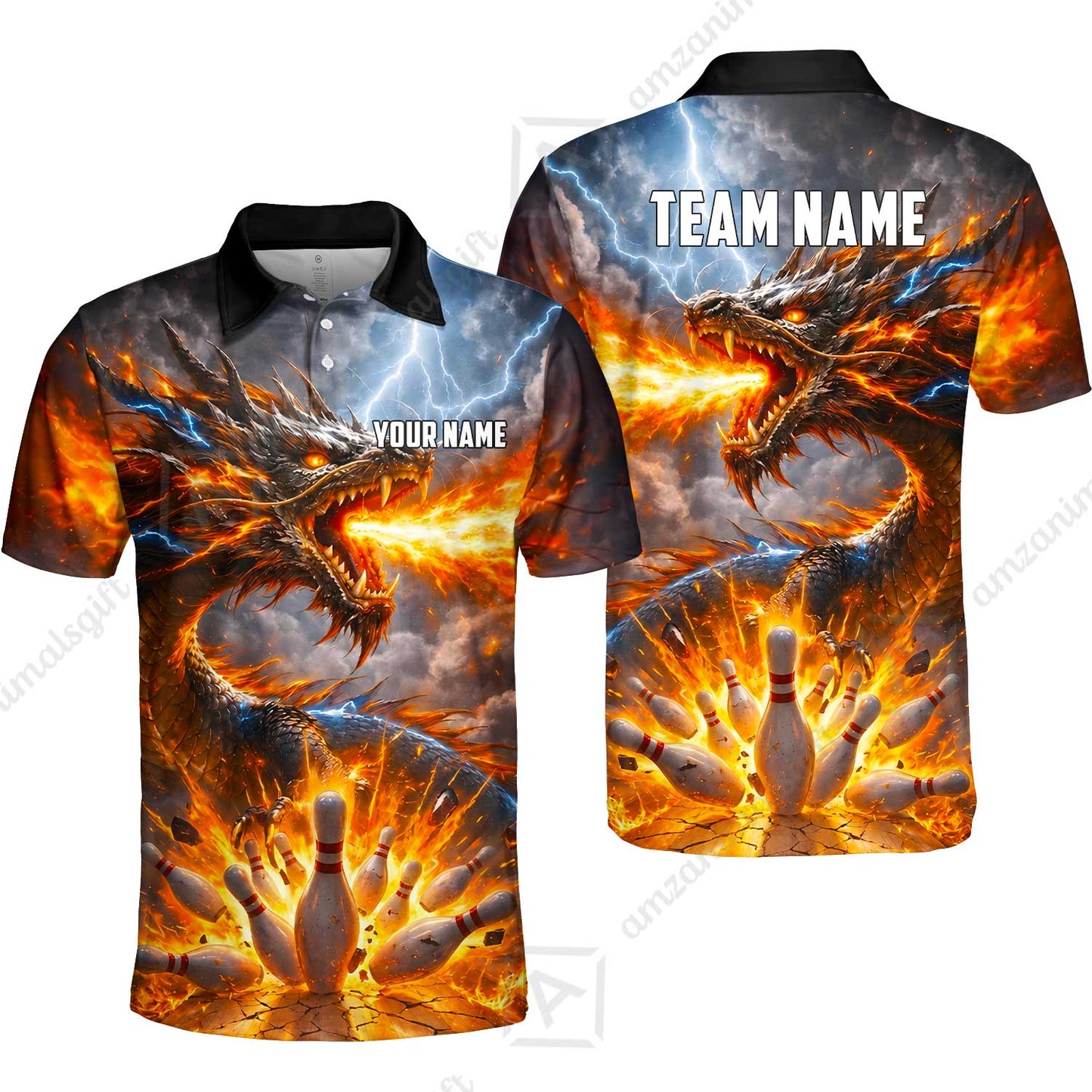 Customized Blazing Fire Dragon & Thunder Strike Bowling Jersey, Custom Name And Team Name For Bowlers