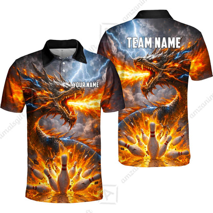 Customized Blazing Fire Dragon & Thunder Strike Bowling Jersey, Custom Name And Team Name For Bowlers