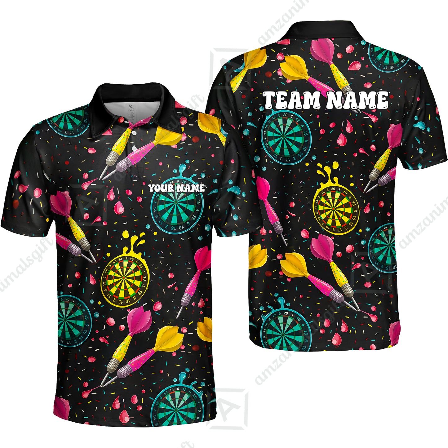Customized Darts Team Uniform Shirt, Funny Colorful Donuts Darts and Dartboard, Personalized Name And Team Name