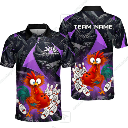 Custom Bowling Jersey Polo Shirt, Crazy Chicken Bowling Custom Bowling Jersey Team Shirt For Players With Name & Team Name