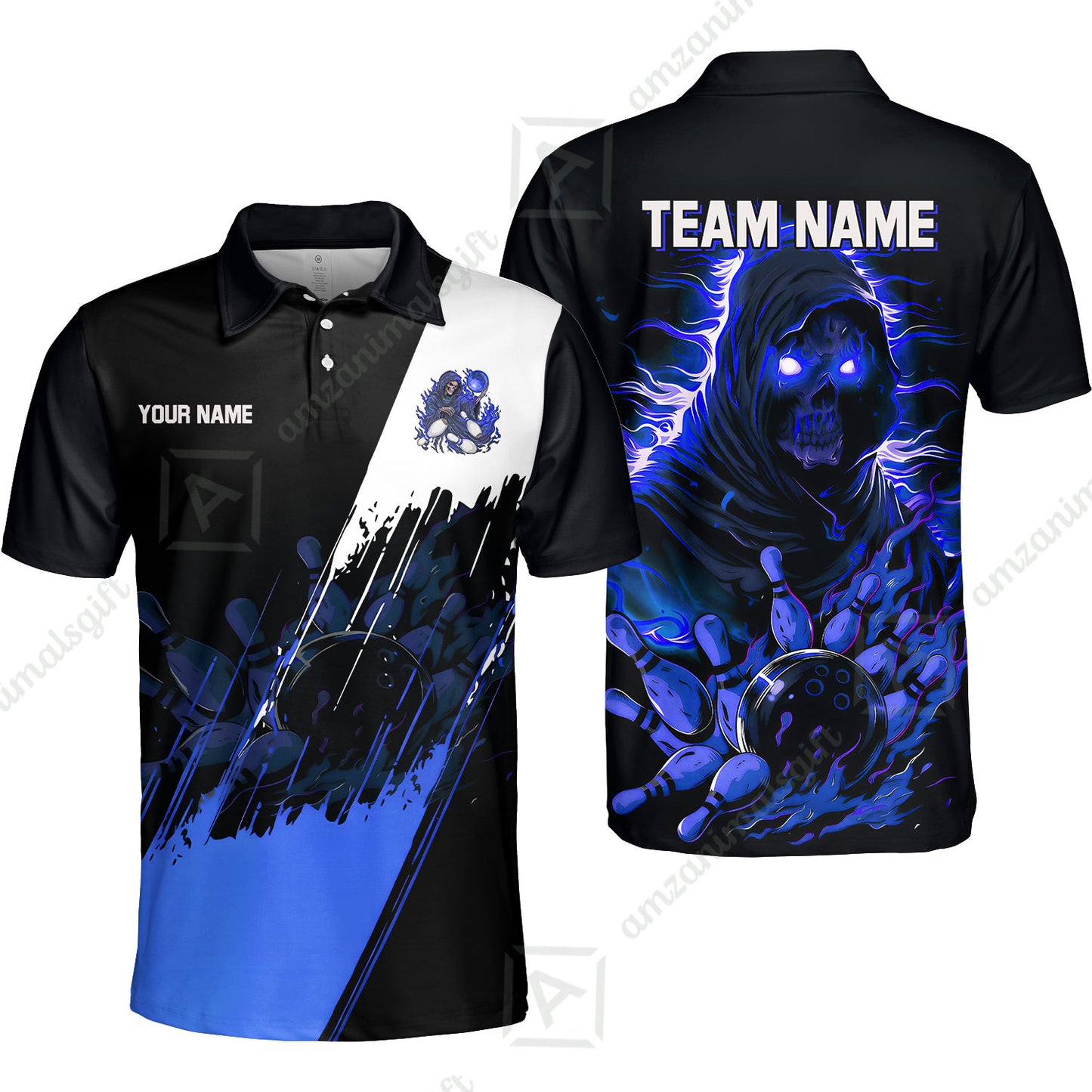 Custom Bowling Jersey Polo Shirt, Glow Reaper Bowling Custom Bowling Jersey Team Shirt For Players With Name & Team Name