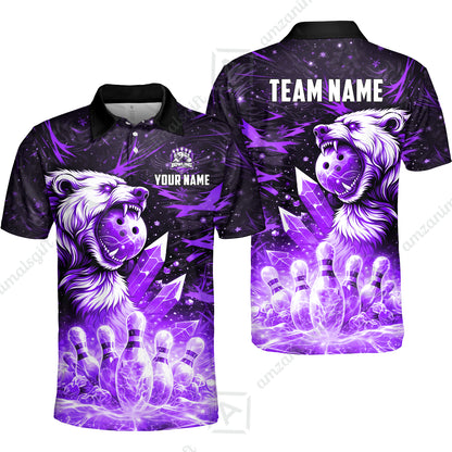 Custom Bowling Jersey Polo Shirt, Arctic Bear & Crystal Galaxy, Custom Bowling Jersey Team Shirt For Players With Name & Team Name