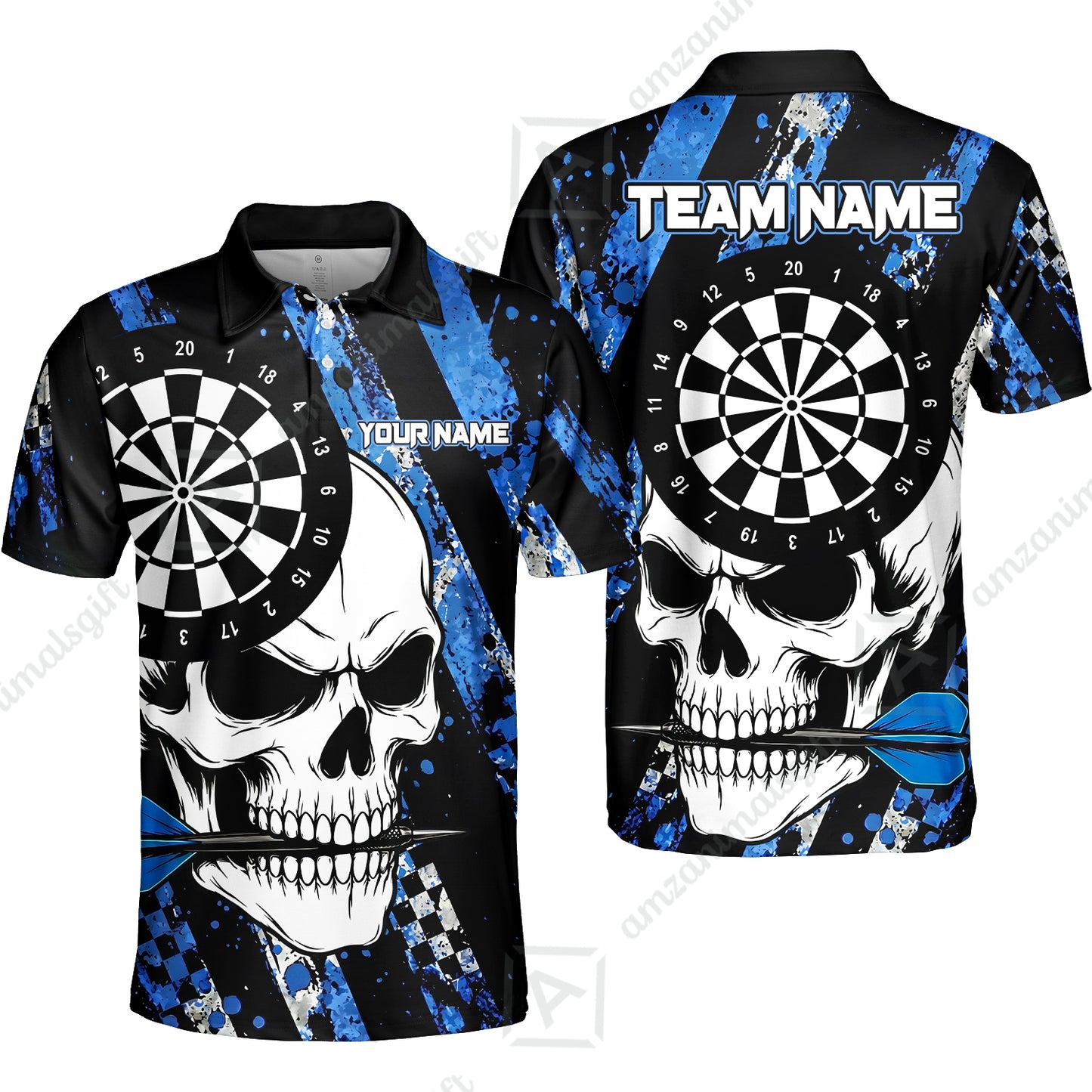 Custom Darts Jersey Polo Shirt, Skull Bites Dart, Custom Dart Jersey Team Shirt For Players With Name & Team Name