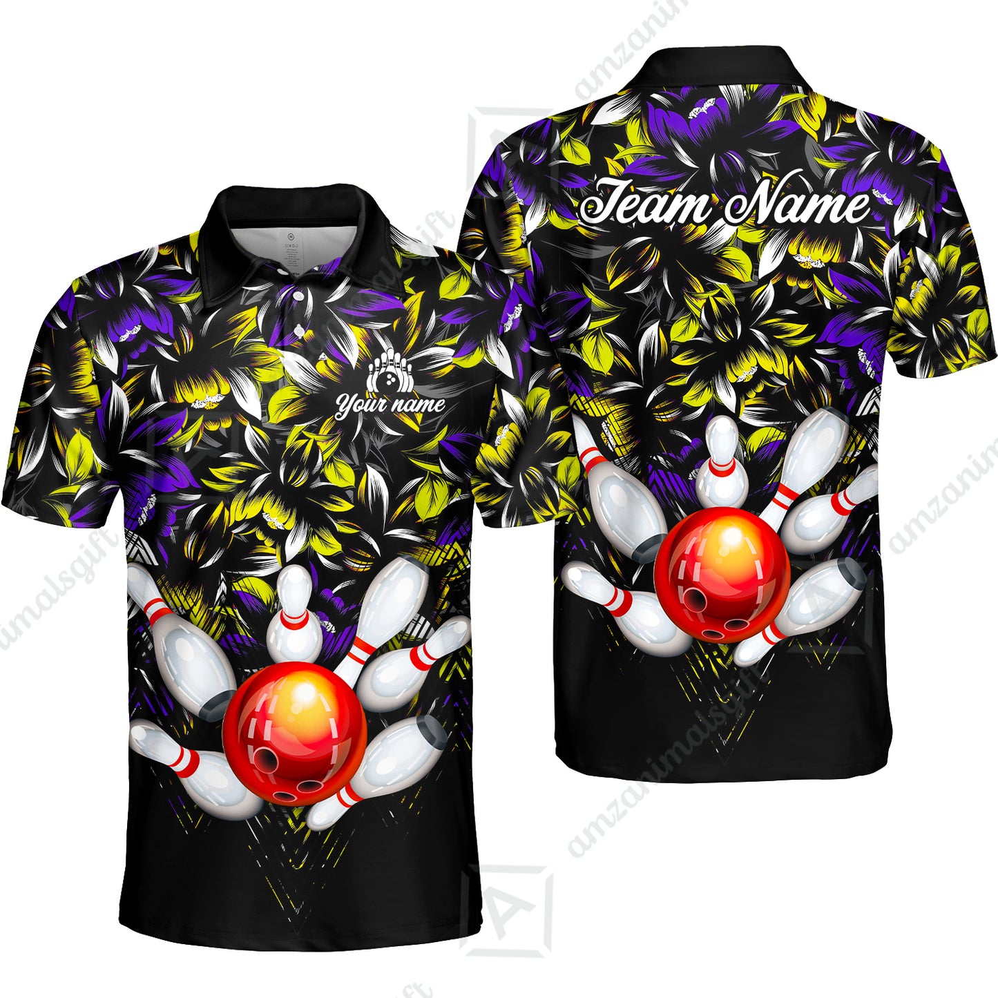 Custom Bowling Jersey Polo Shirt, Tropical Floral Bowling, Custom Bowling Jersey Team Shirt For Players With Name & Team Name