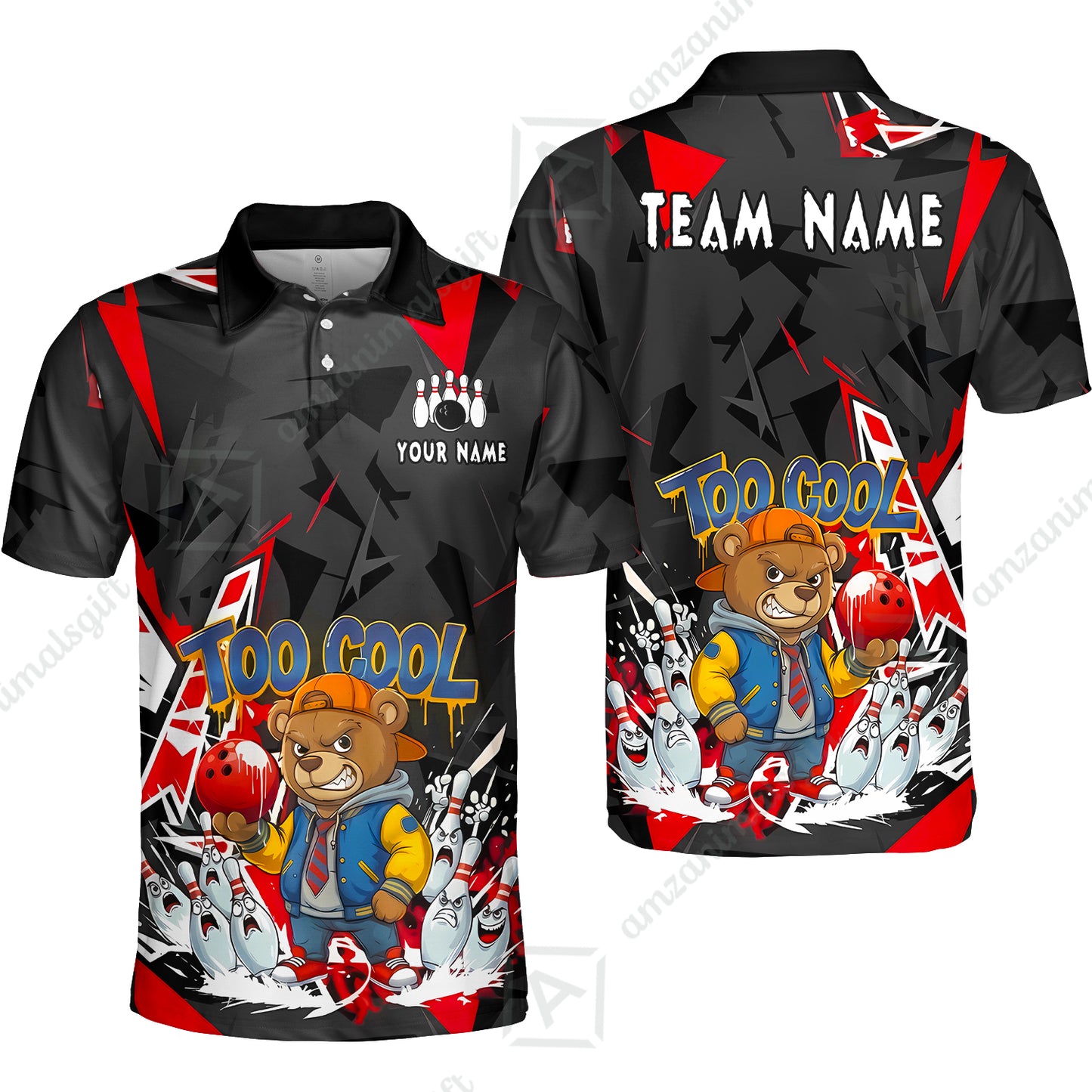 Custom Bowling Jersey Polo Shirt, Streetwear Style Bear Bowling, Custom Bowling Jersey Team Shirt For Players With Name & Team Name