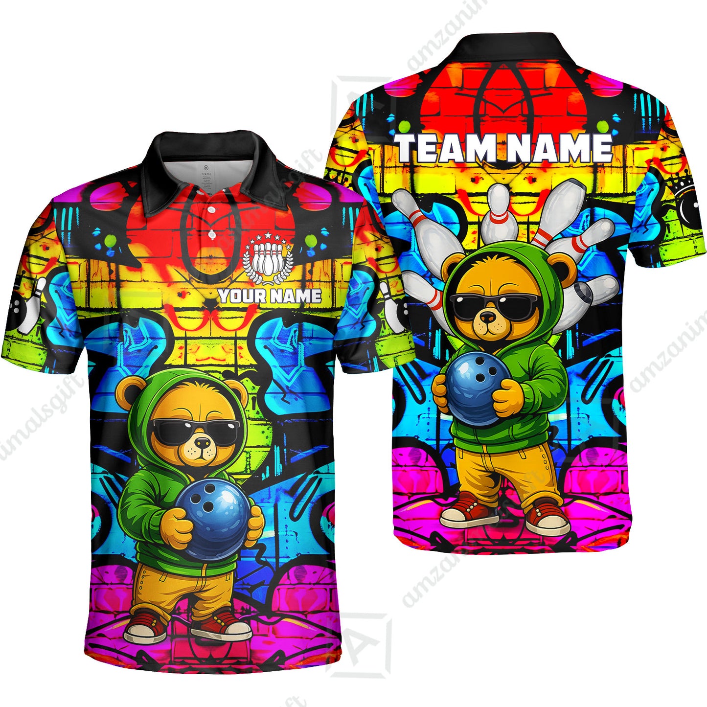 Custom Bowling Jersey Polo Shirt, Urban Street Art Bowling, Custom Bowling Jersey Team Shirt For Players With Name & Team Name