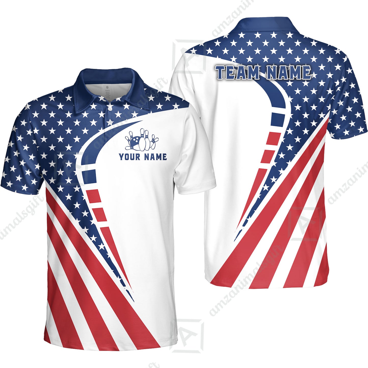 Custom Bowling Jersey Polo Shirt, 4th of July Patriotic Bowling, Custom Bowling Jersey Team Shirt For Players With Name & Team Name