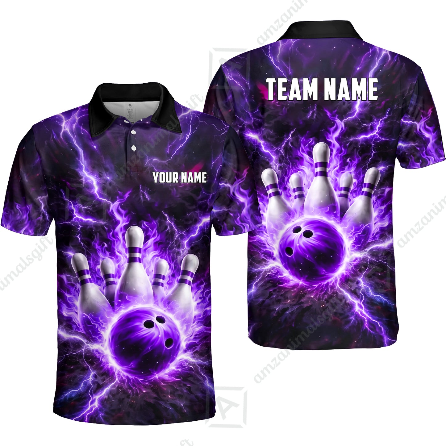Custom Bowling Jersey Polo Shirt, Electric Lightning Storm Bowling, Custom Bowling Jersey Team Shirt For Players With Name and Team Name