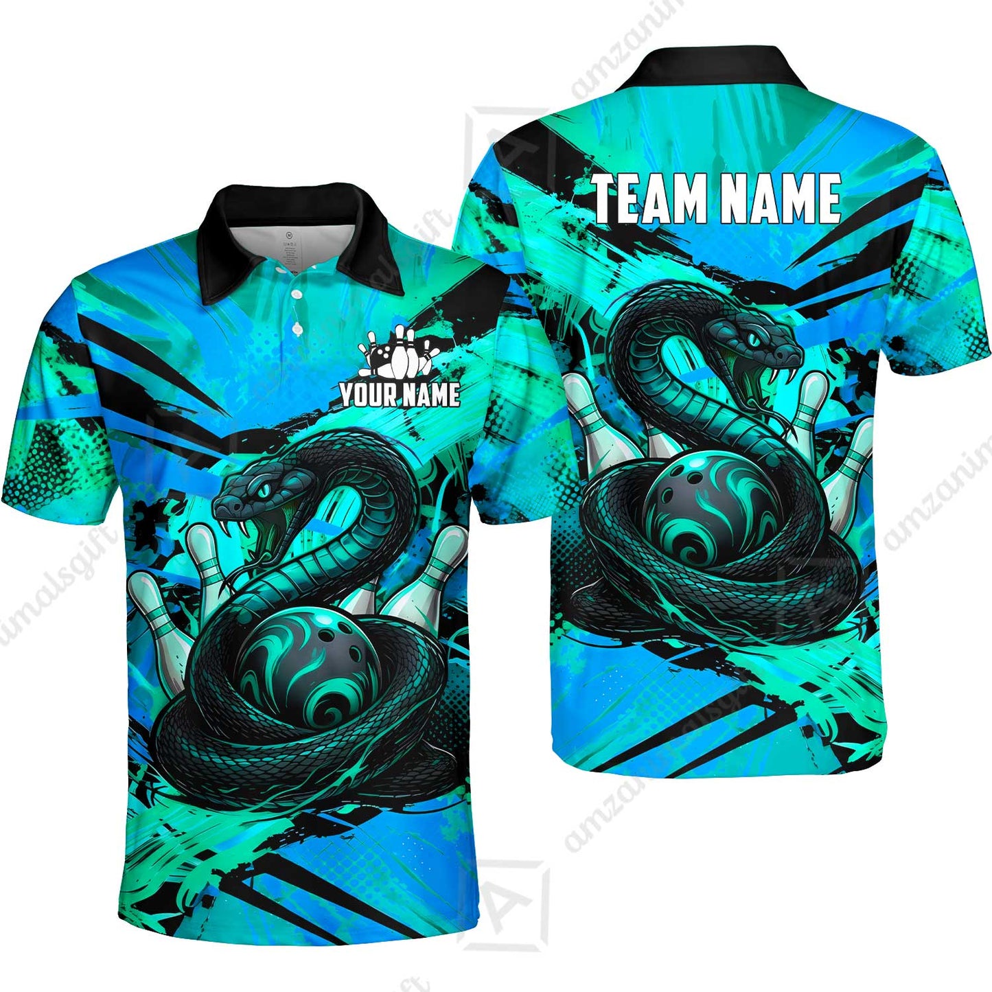 Custom Bowling Jersey Polo Shirt, Viper Venom Strike & Cyberpunk Splash, Custom Bowling Jersey Team Shirt For Players With Name & Team Name