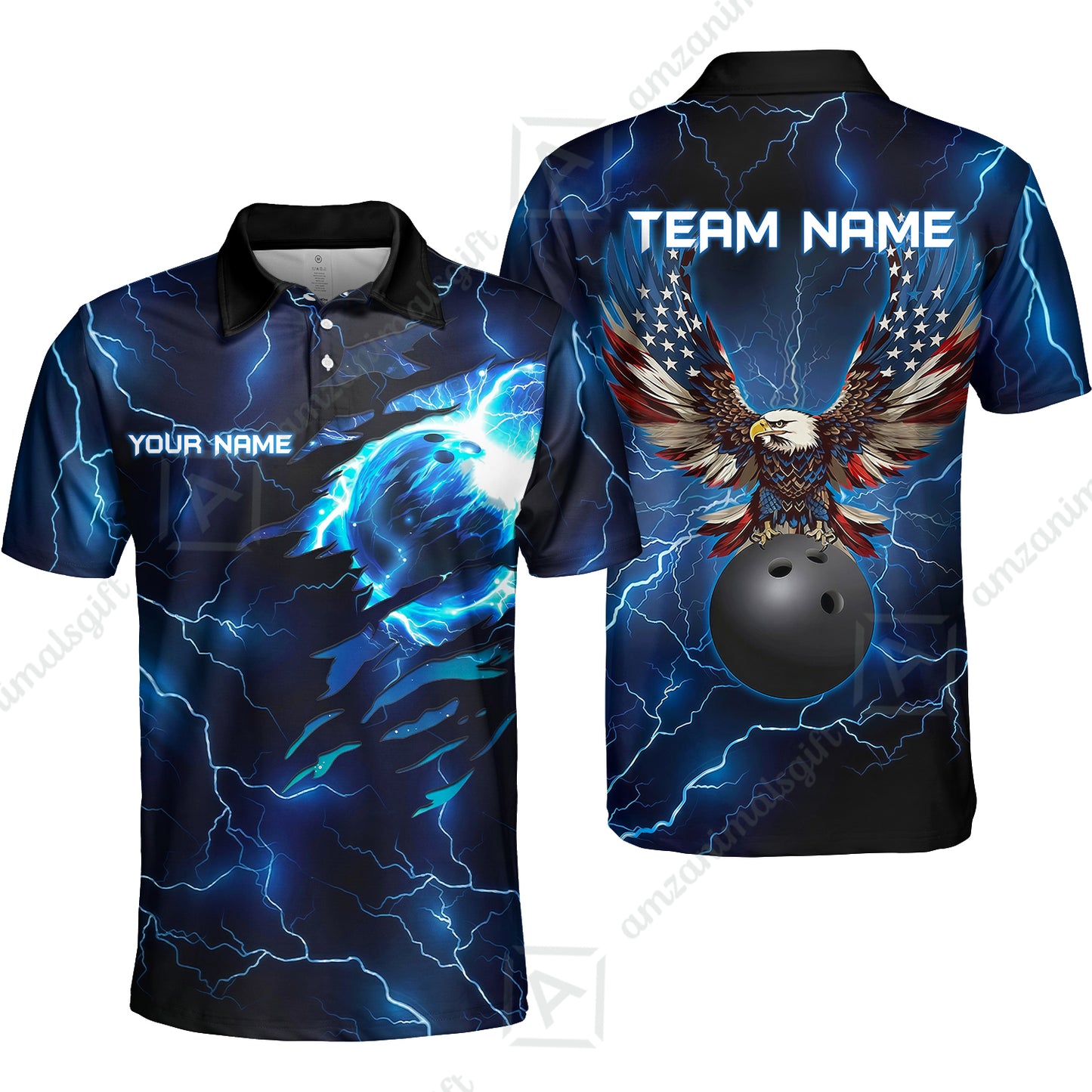 Custom Bowling Jersey Polo Shirt, Patriotic Bald Eagle Bowling, Custom Bowling Jersey Team Shirt For Players With Name & Team Name