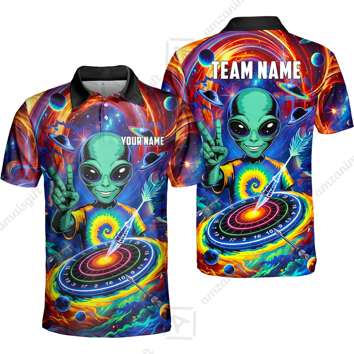 Custom Darts Team Jersey, Personalized Alien Vortex Strike Dart Polo Shirt For Players With Name & Team Name