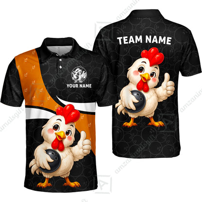 Custom Bowling Jersey Polo Shirt, Happy Chick, Custom Bowling Jersey Team Shirt For Players With Name and Team Name