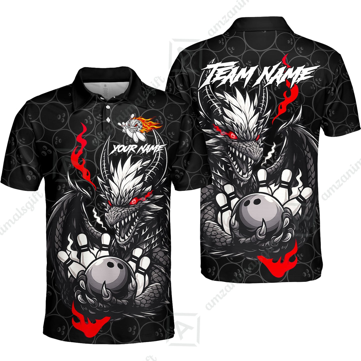 Custom Badass Dragon Bowling Jersey Polo Shirt, Custom Badass Dragon Bowling Team Shirt For Players With Name & Team Name