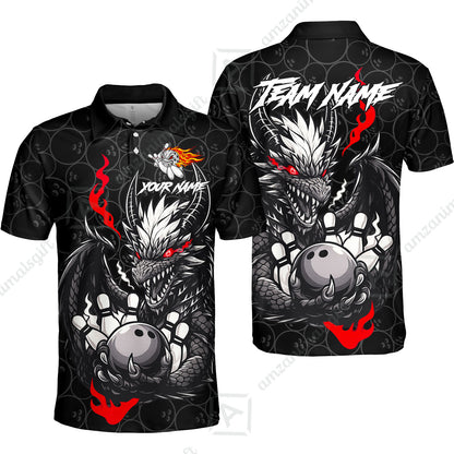 Custom Badass Dragon Bowling Jersey Polo Shirt, Custom Badass Dragon Bowling Team Shirt For Players With Name & Team Name