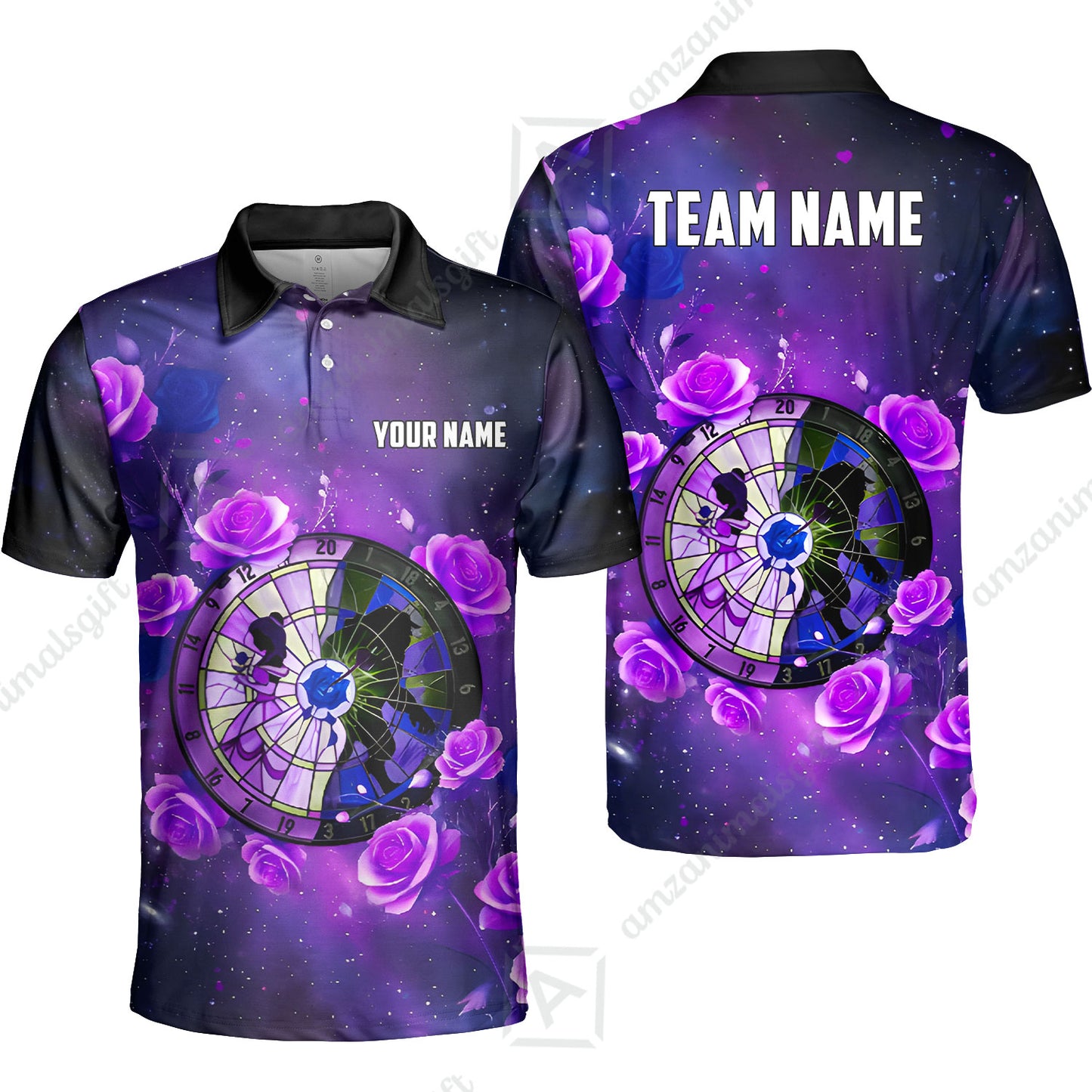 Custom Darts Team Jersey, Personalized Galaxy Flowers Darts Polo Shirt For Players With Name & Team Name