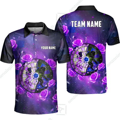 Custom Darts Team Jersey, Personalized Galaxy Flowers Darts Polo Shirt For Players With Name & Team Name