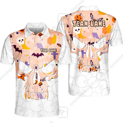 Custom Bowling Jersey Polo Shirt, Halloween Pattern Skull, Custom Bowling Jersey Team Shirt For Players With Name & Team Name
