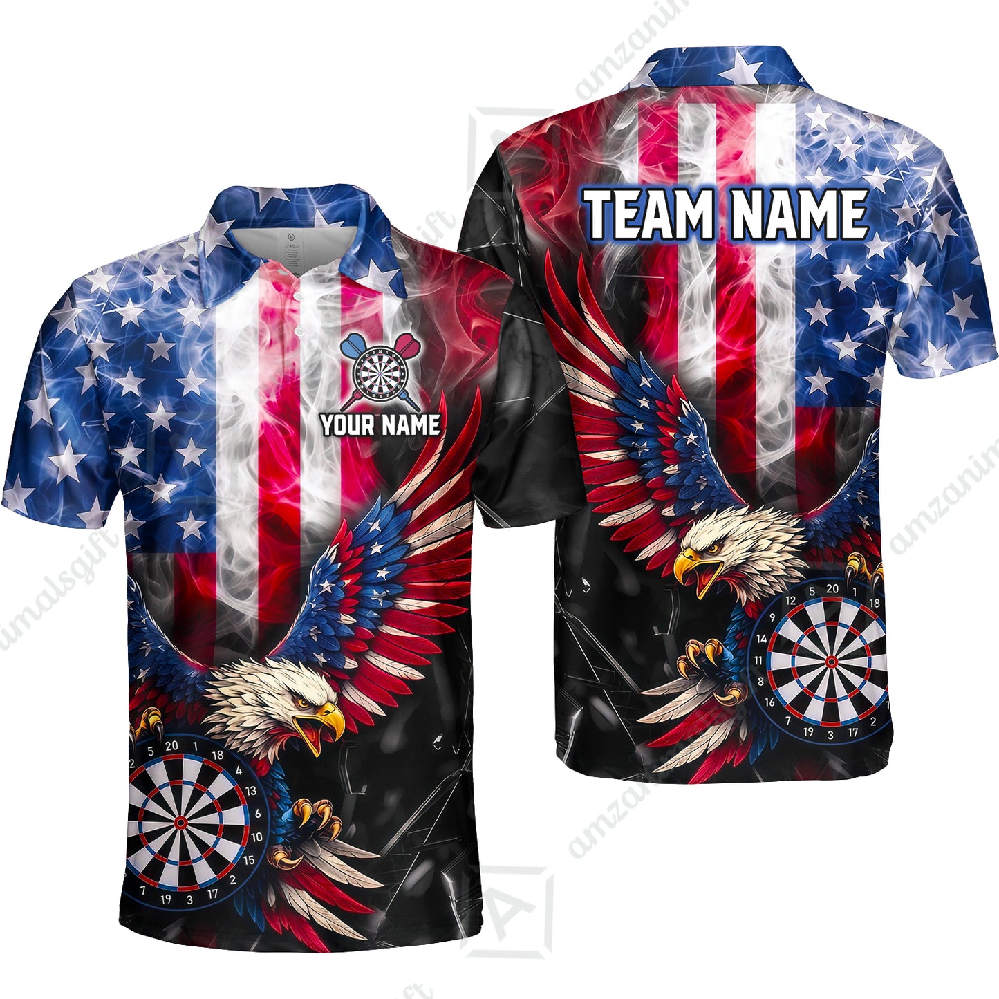Custom Darts Jersey Polo Shirt, Patriotic Bald Eagle Darts, Custom Darts Jersey Team Shirt For Players With Name and Team Name