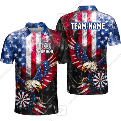 Custom Darts Jersey Polo Shirt, Patriotic Bald Eagle Darts, Custom Darts Jersey Team Shirt For Players With Name and Team Name