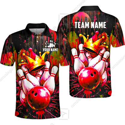 Custom Bowling Jersey Polo Shirt, Neon King Crown, Custom Bowling Jersey Team Shirt For Players With Name and Team Name