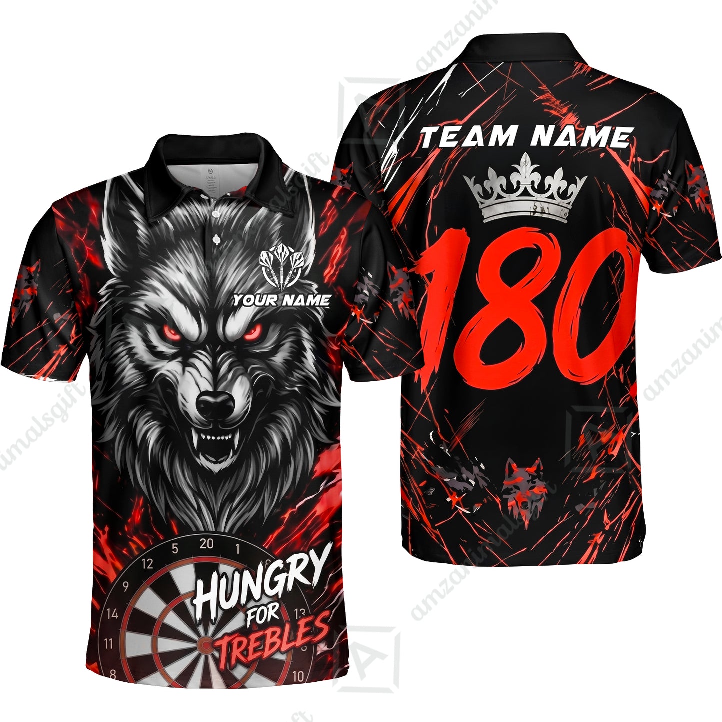 Custom Darts Jersey Polo Shirt, Wolf 180, Custom Dart Jersey Team Shirt For Players With Name & Team Name