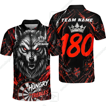 Custom Darts Jersey Polo Shirt, Wolf 180, Custom Dart Jersey Team Shirt For Players With Name & Team Name