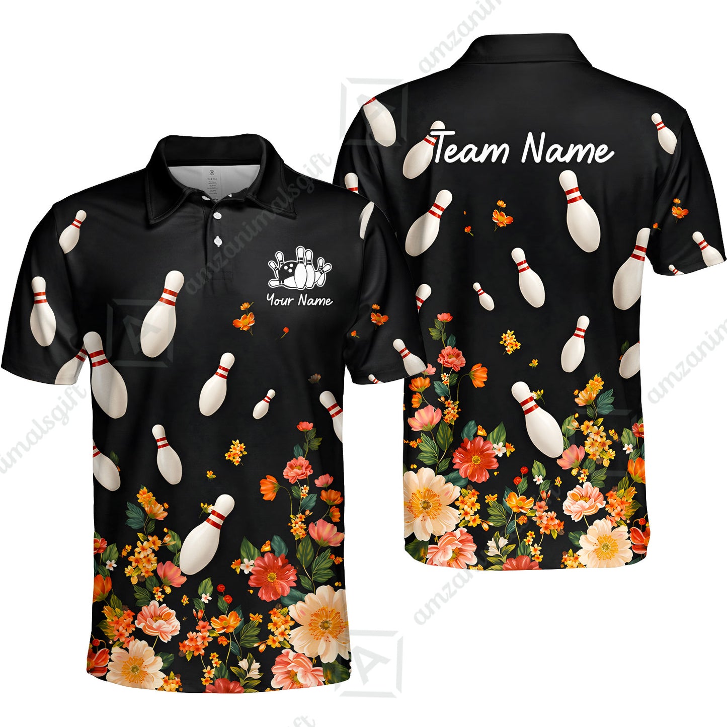 Custom Bowling Quarter Zip Polo Shirt, Floral Bowling, Custom Bowling Quarter Zip Polo Team Shirt For Players With Name & Team Name