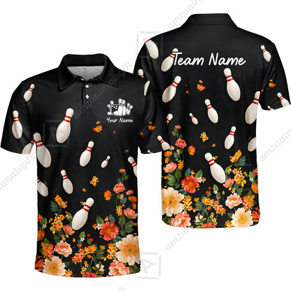Custom Bowling Quarter Zip Polo Shirt, Floral Bowling, Custom Bowling Quarter Zip Polo Team Shirt For Players With Name & Team Name