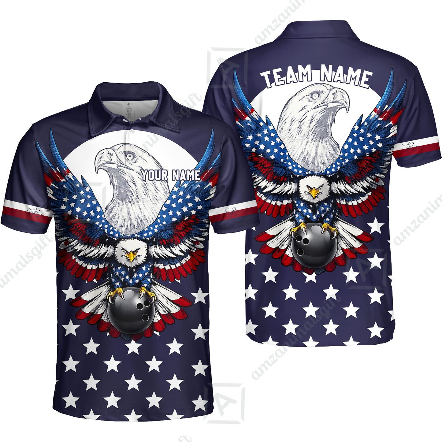 Custom Bowling Jersey Polo, Eagle American Flag, Custom Bowling Jersey Team Shirt For Players With Name & Team Name