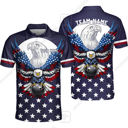 Custom Bowling Jersey Polo, Eagle American Flag, Custom Bowling Jersey Team Shirt For Players With Name & Team Name