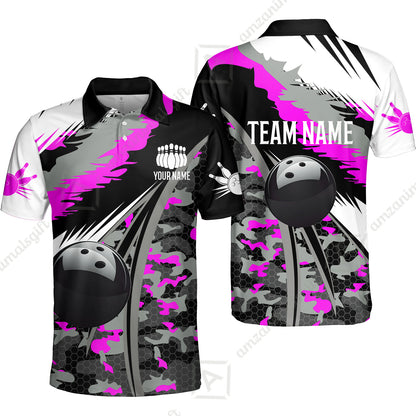 Custom Bowling Team Jersey, Personalized Long Sleeve Jersey Shirt Camo Bowling Shirt with Name & Team Name
