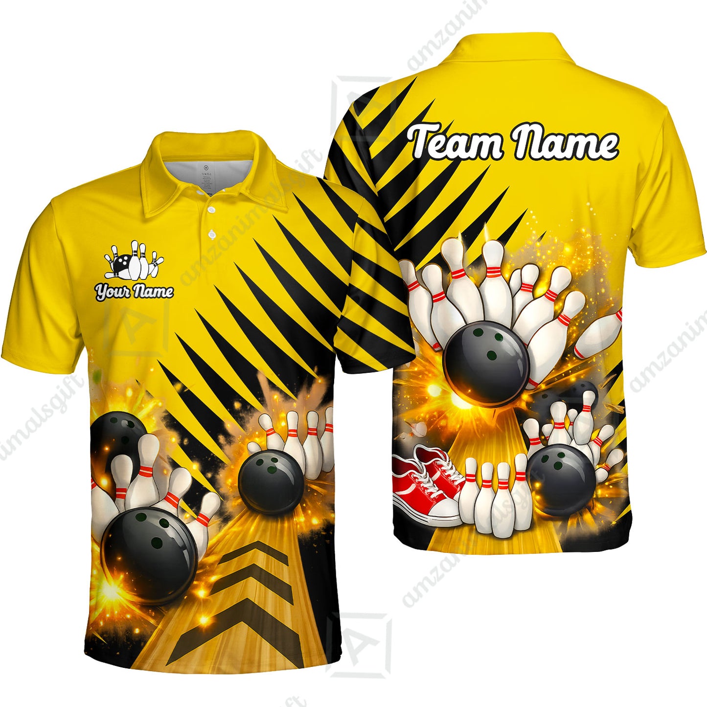 Custom Bowling Quarter Zip Polo Shirt, Yellow Bowling, Custom Bowling Quarter Zip Team Shirt For Players With Name & Team Name