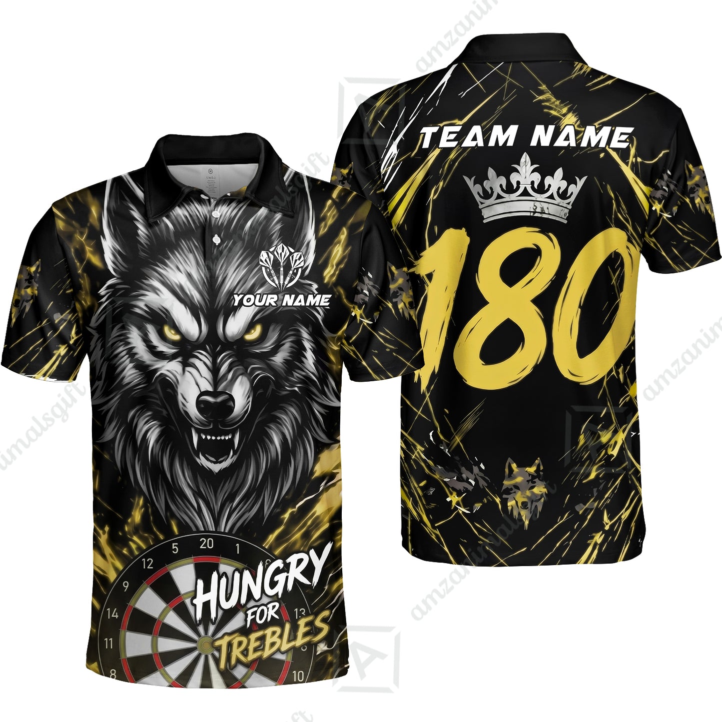 Custom Darts Jersey Polo Shirt, Wolf 180, Custom Dart Jersey Team Shirt For Players With Name & Team Name