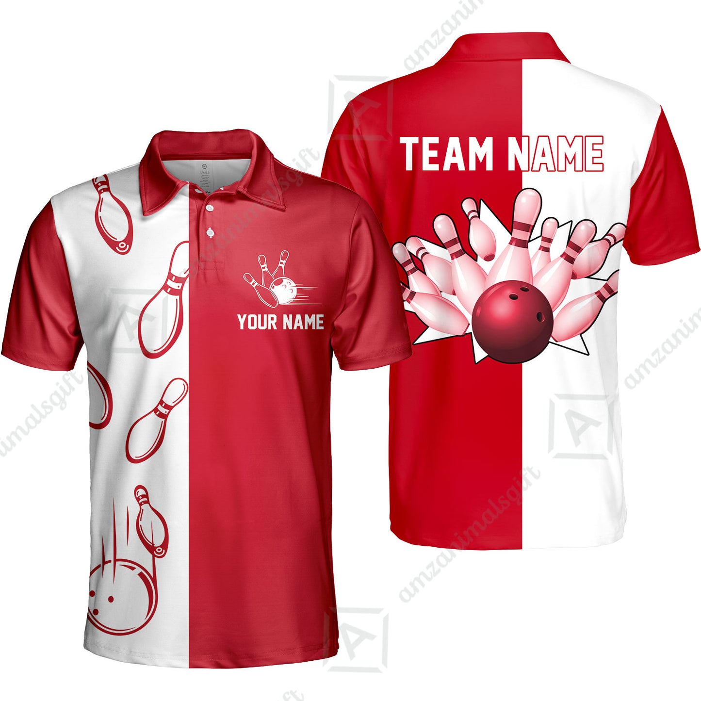 Custom Bowling Polo Shirts, Red And White Retro Vintage Bowling Polo Shirts For Men Custom Bowling Team Jerseys