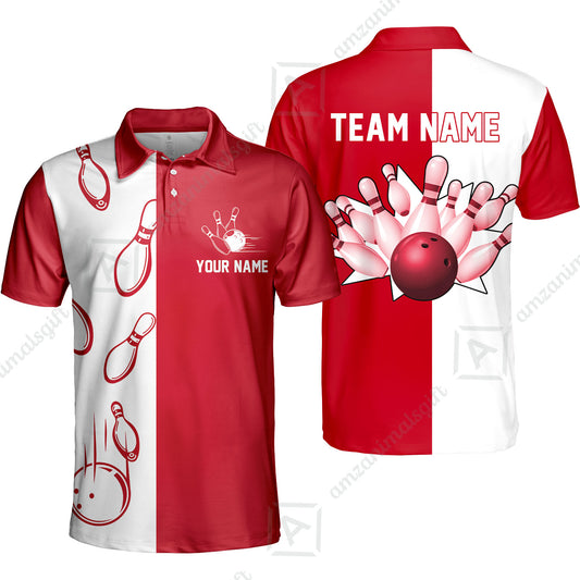 Custom Bowling Polo Shirts, Red And White Retro Vintage Bowling Polo Shirts For Men Custom Bowling Team Jerseys