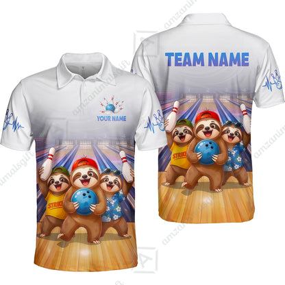 Custom Bowling Jersey Polo Shirt, Funny Sloth Squad Mascot, Custom Bowling Jersey Team Shirt For Players With Name and Team Name