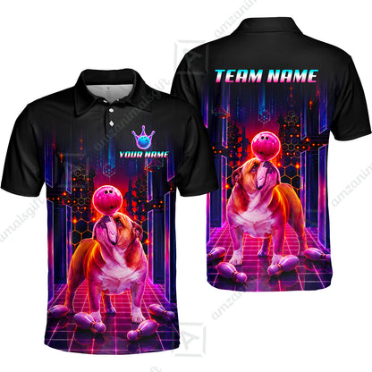 Custom Bowling Jersey Polo Shirt, Cyber Bowling Dog, Custom Bowling Jersey Team Shirt For Players With Name & Team Name
