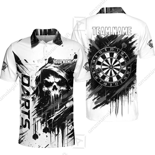 Custom Darts Jersey Polo Shirt, Grim Reaper Sketch Splatter, Custom Dart Jersey Team Shirt For Players With Name & Team Name
