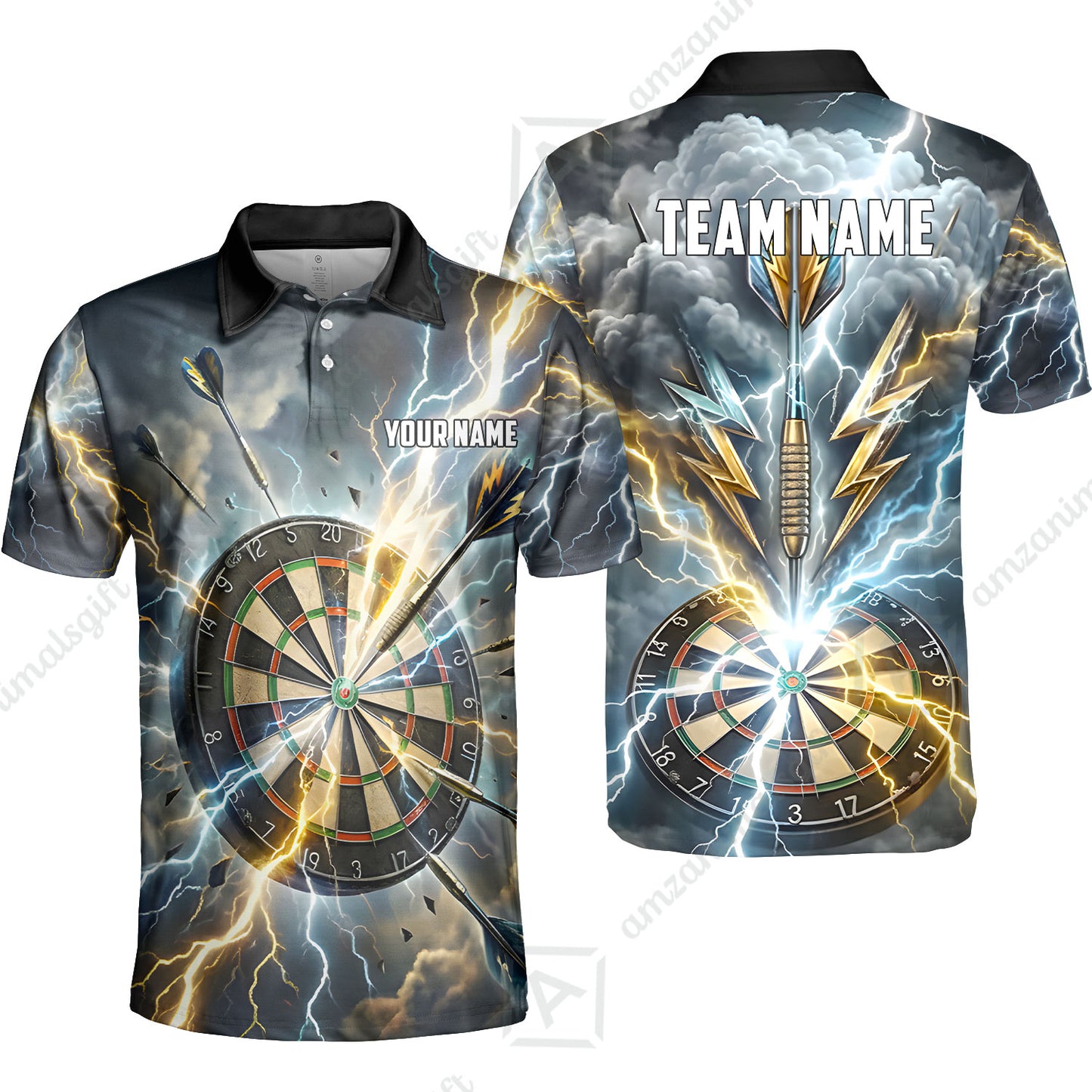 Custom Darts Team Jersey, Personalized Lightning Darts Polo Shirt For Players With Name & Team Name