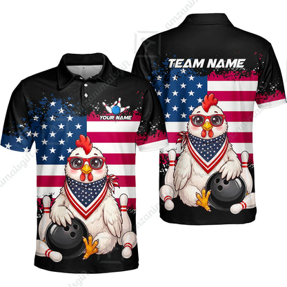 Custom Bowling Jersey Polo Shirt, Animal With Glasses And Bandana America Flag, Personalize Name & Team Name