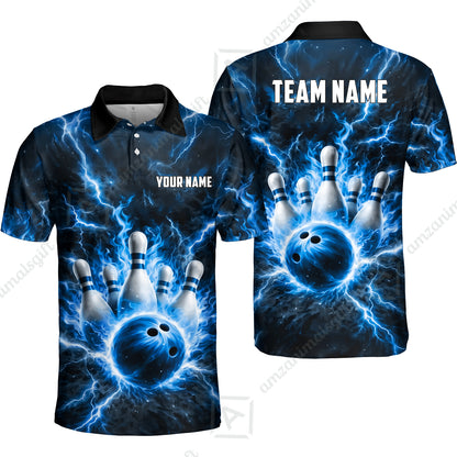 Custom Bowling Jersey Polo Shirt, Electric Lightning Storm Bowling, Custom Bowling Jersey Team Shirt For Players With Name and Team Name