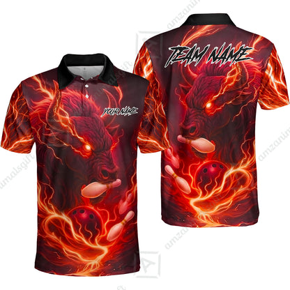 Custom Bowling Jersey Polo Shirt, Charging Bull Bowling Custom Bowling Jersey Team Shirt For Players With Name & Team Name