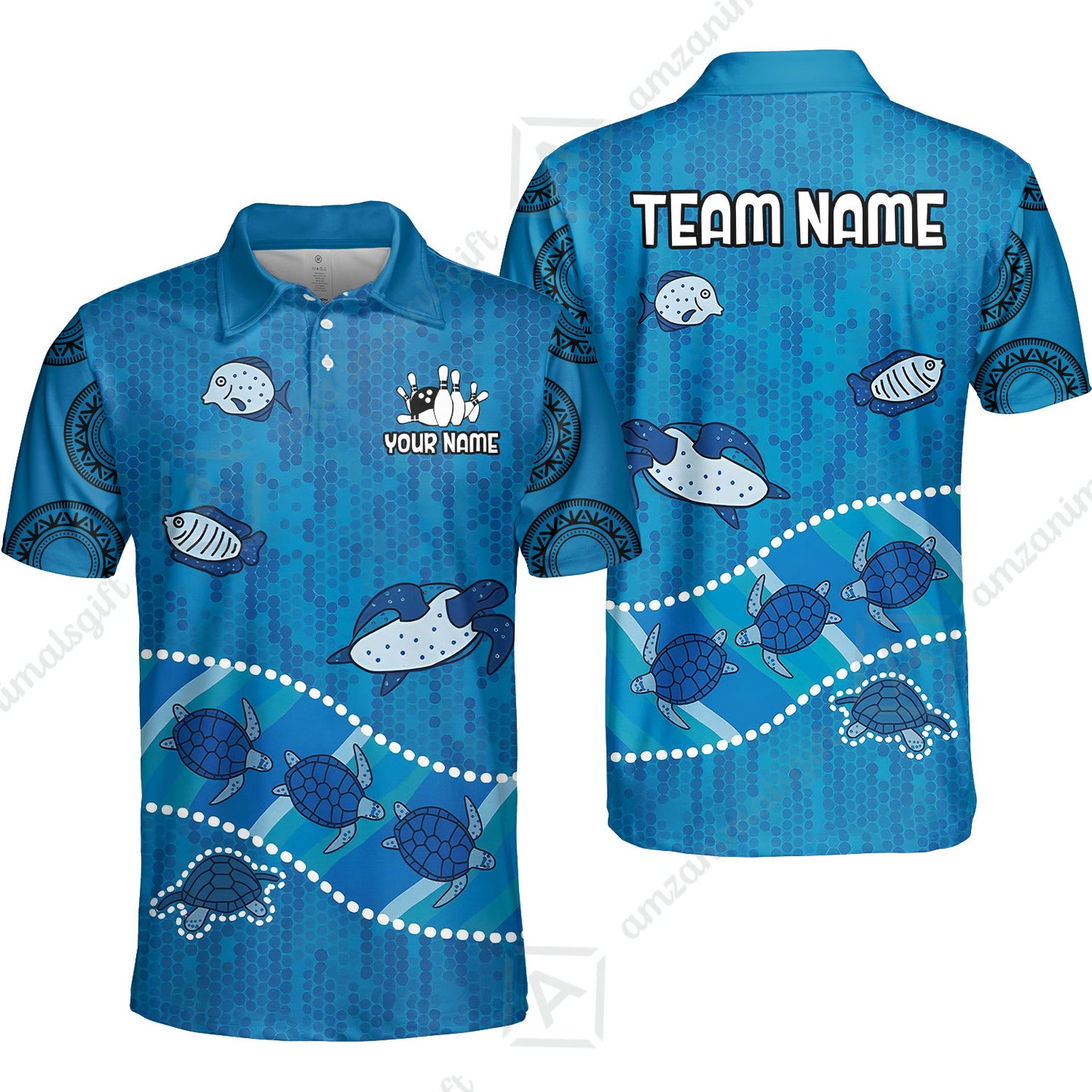 Custom Bowling Jersey Polo Shirt, Sea Turtle Bowling, Custom Bowling Jersey Team Shirt For Players With Name & Team Name