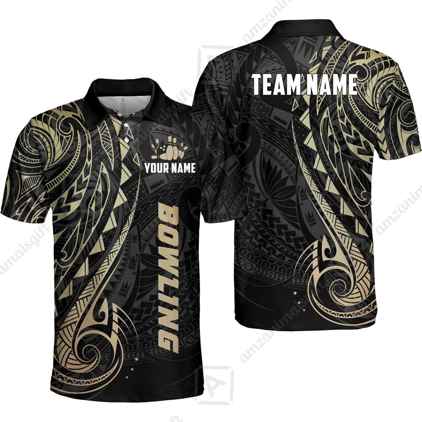 Custom Bowling Jersey Polo Shirt, Polynesian Maori Tribal Tattoo Bowling, Custom Bowling Jersey Team Shirt For Players With Name and Team Name